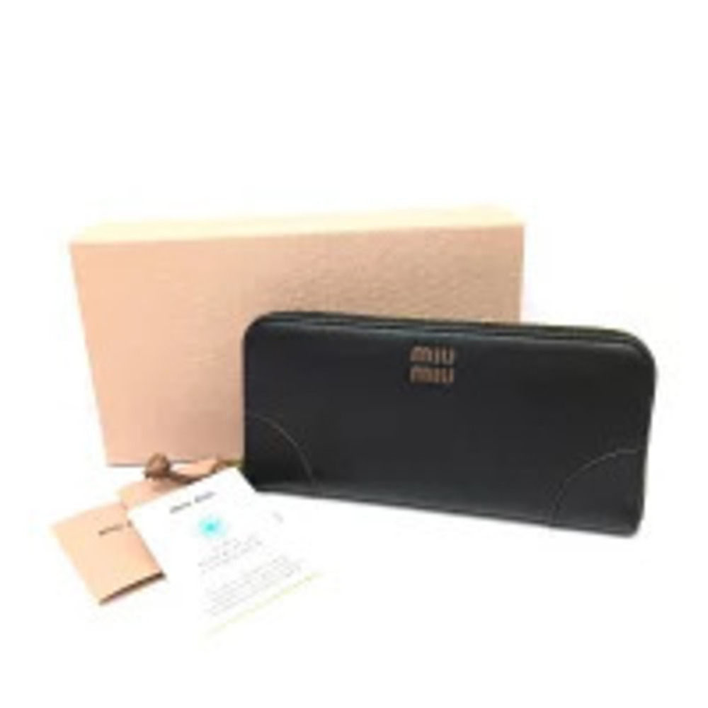 Miu Miu long wallet zip around closure signature logo Black